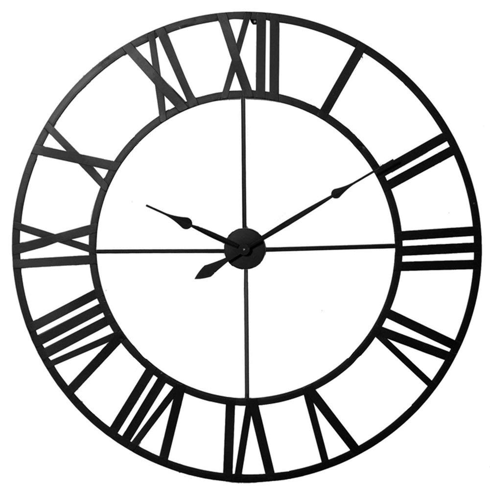 MYUYEE Desk Clock Wall Clocks 80CM Large Metal Ative 3D Skeleton Silent Roman Numerals Black for Home Office Living Room Bedroom ation,Black-80cm*80cm