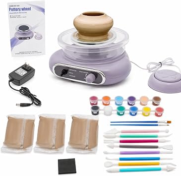 Electric Pottery Wheel Kit with Adjustable Speed, 4.7" Turntable, Foot Pedal, DIY Clay Making Machine for Beginners and Kids, 0-200RPM Speed Control, Includes Shaping Tools and Paint Set