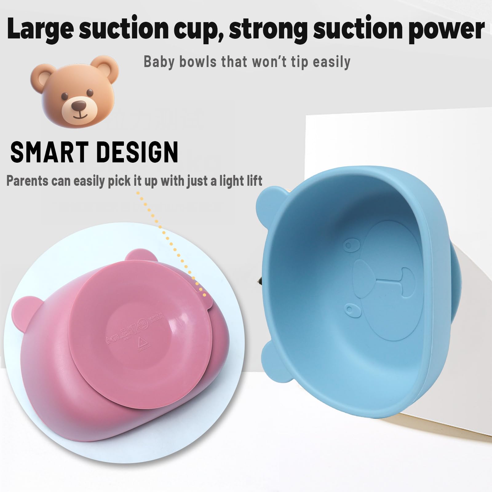 Set di 3 Ciotole per Bambini con Ventosa, Ciotola con ventosa per bambini,Antiscivolo Ciotola per Alimenti in Silicone,Senza BPA, per Neonati Bambini Piccoli e Infanti(blu& beige&rosa)