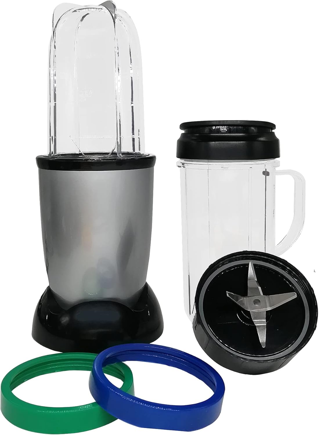 Personal Size Blender 250 Watts Power Electirc Juicer Food Processor for Shakes Smoothies Seasonings Sauces with 3 Pieces Mug (12oz/16oz/22oz)-Silver (21)