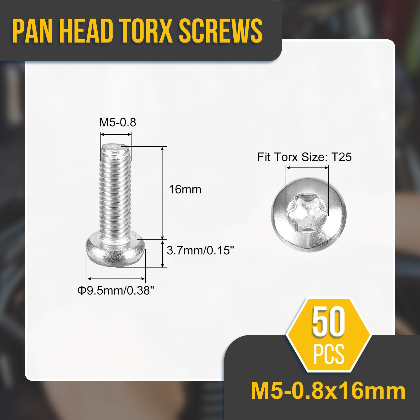 DTGN M5x16mm Pan Head Torx Security Screw, 50Pack, Good for Machinery - Image 2