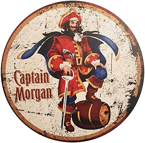 Wooden Round Bar Signs – Fixings Included – Bar Accessories for Home Pub or Outdoor Garden Bar Wall Plaque for Man Cave Gift Ideas Wood Beer Signs for Home Bar Pub Sign (Captain Morgan)