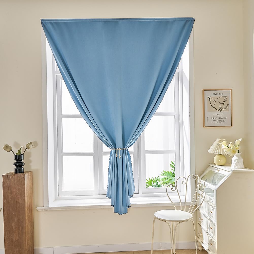 Magic Tape Stick on Portable Curtains for Windows,Bedroom Blackout Curtains for - Thermal Lnsulated No Drill Curtains Room Darkening Black Small Drapes(1 Panels,59Wx84L inch-Sky Blue)
