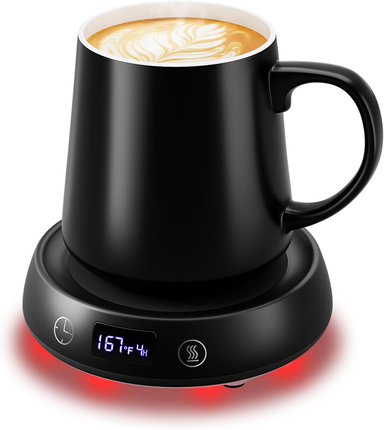 Coffee Mug Warmer & Simple Black Mug Set, 1-9H Delay Start Timer Smart Heated Electric Cup Warmer for Desk Office, 8H Auto Shut Off, 3 Temperature Control Coffee Tea Beverage Warmer, Gifts for Man