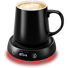 Coffee Mug Warmer & Simple Black Mug Set, 1-9H Delay Start Timer Smart Heated Electric Cup Warmer for Desk Office, 8H Auto Shut Off, 3 Temperature Control Coffee Tea Beverage Warmer, Gifts for Man