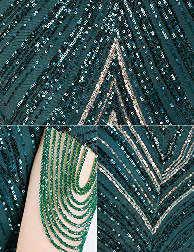 Image of Women 1920s Plus Size Formal Dress Tassels Sleeve Sequins Gatsby Maxi Evening Gown