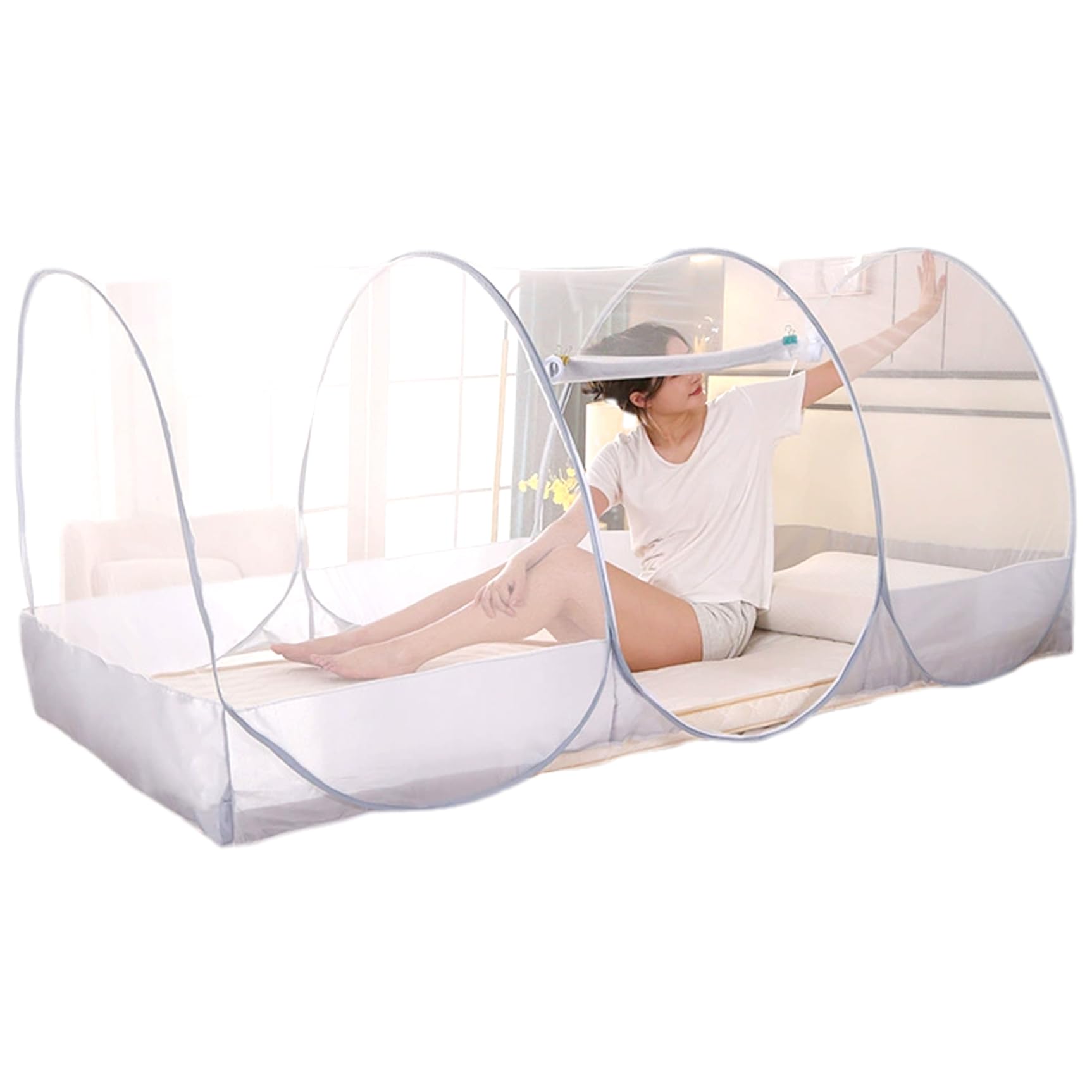 Neta de Mosquitos para la Cama 75x35x35in Pop-Up Tienda de mosquitera Transpirable Plegable con Puerta de poliéster de la Puerta con Cremallera Tienda de Malla de poliéster para Acampar, Dormitorio