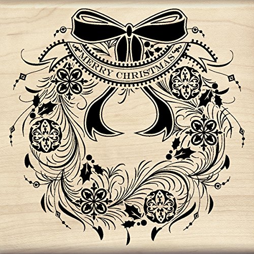 Inkadinkado Merry Christmas Wreath Mounted Rubber Stamp, 4.5