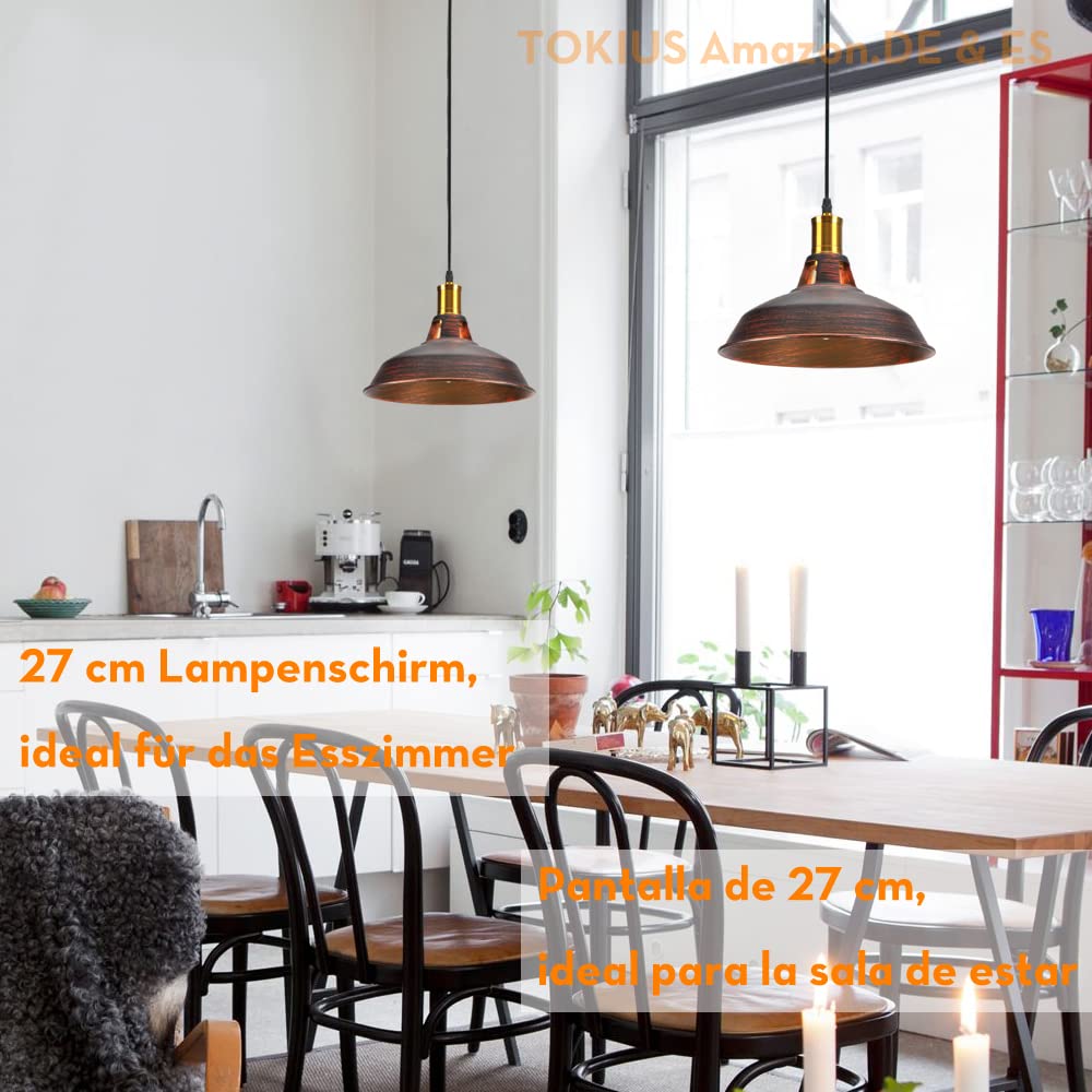 Retro Pendelleuchte, Ø27cm Hängelampe Vintage Industrial Style Metall Deckenleuchte E27 Fassung Hängeleuchte für Esszimmer Küche Restaurant (Rost Kupfer, 1 Stück)