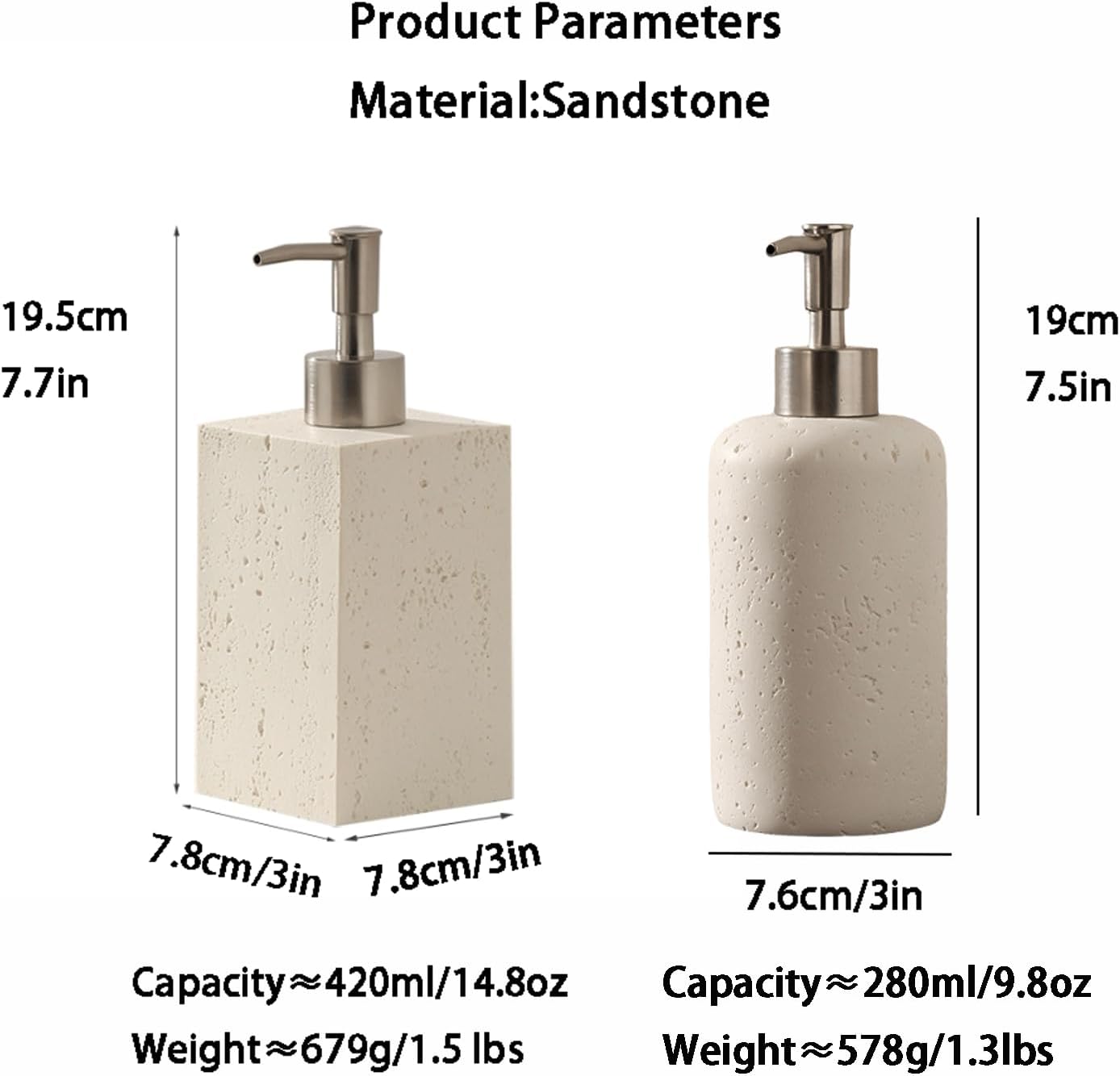 Liquid Soap Dispenser Stone Soap Dispenser 9.8 oz/14.8 oz - Beige Stone Soap Dispenser with Metal Pump - Kitchen and Bathroom Soap Dispenser Decor