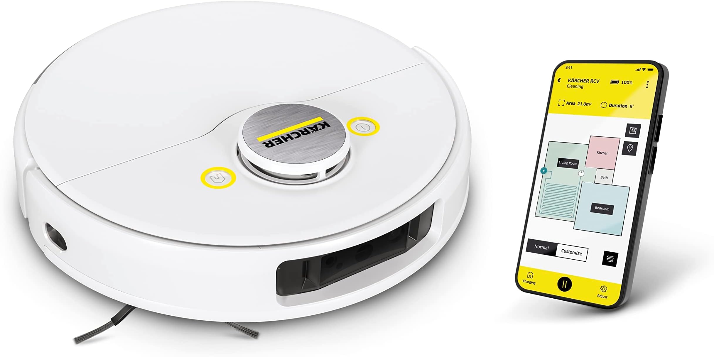 Karcher RCV 5 Robot Vacuum Cleaner with Mop Function 5000Pa, Remote Control via App, LiDar Navigation, Dual Laser and AI, Floor Mapping, Obstacle Recognition, 140 min Run Time, Hard Floors and Carpets
