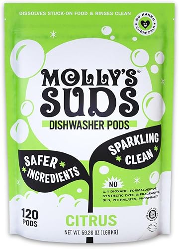 Molly's Suds Cápsulas de detergente para lavavajillas | Detergente de lavavajillas limpio, elimina la grasa y enjuaga sin residuos (libre de