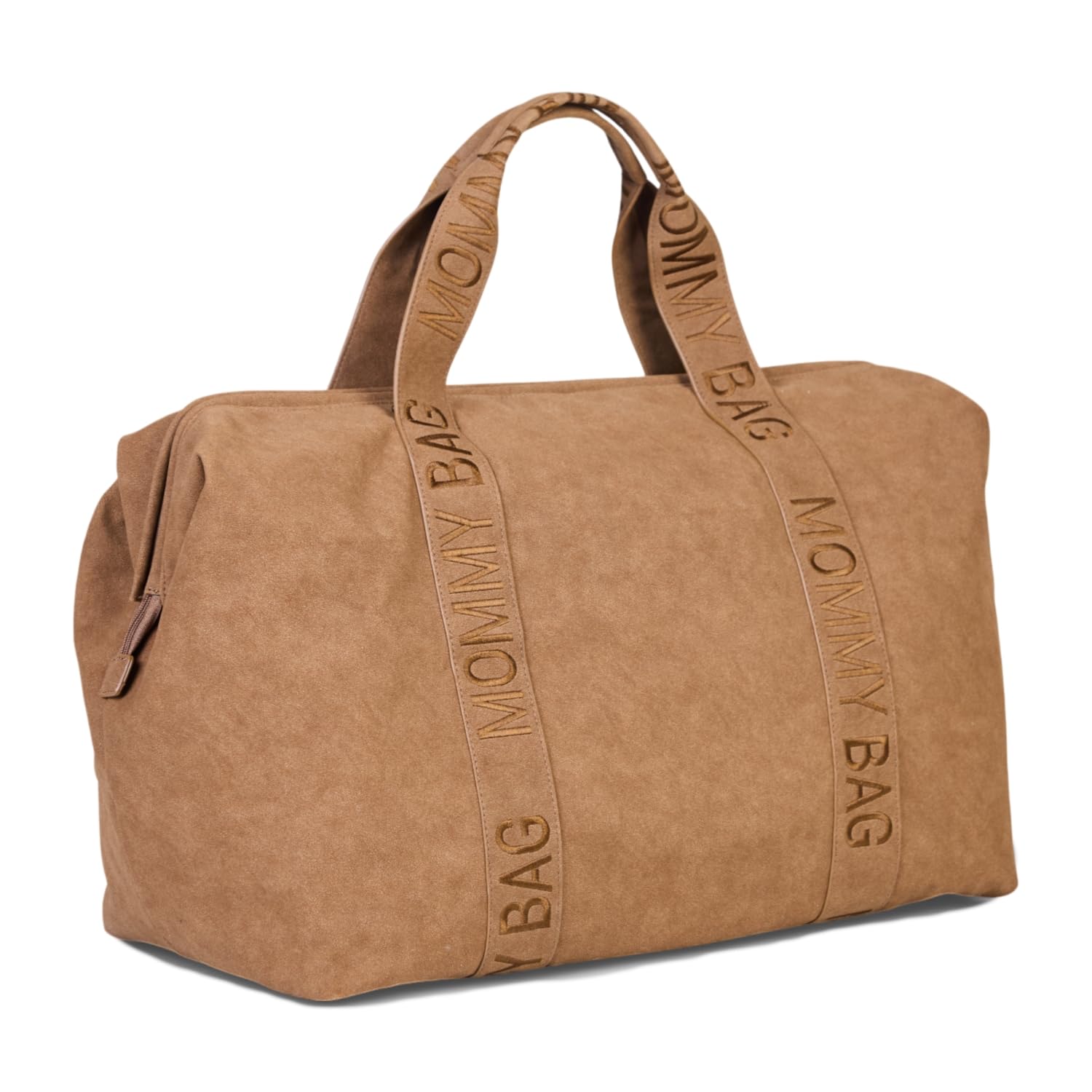 CHILDHOME, Mommy Bag, Wickeltasche, Mutterschaft, Reisetasche, großes Fassungsvermögen 58L, Wickelunterlage, Isolierte Tasche, Durchgang für Koffer, Material Wildlederimitat, Haselnussbraun