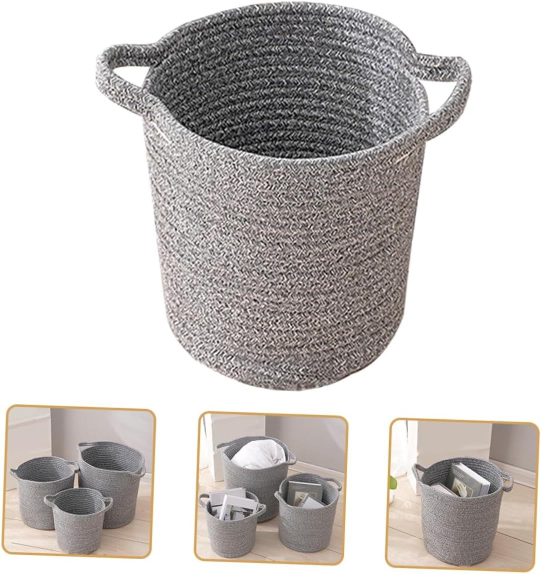 VICASKY Large Cotton Linen Laundry Hamper Basket with Dual Color Design Deep Gray Portable Clothes Storage for Home Bedroom Nursery Cotton Rope with Integrated Handles