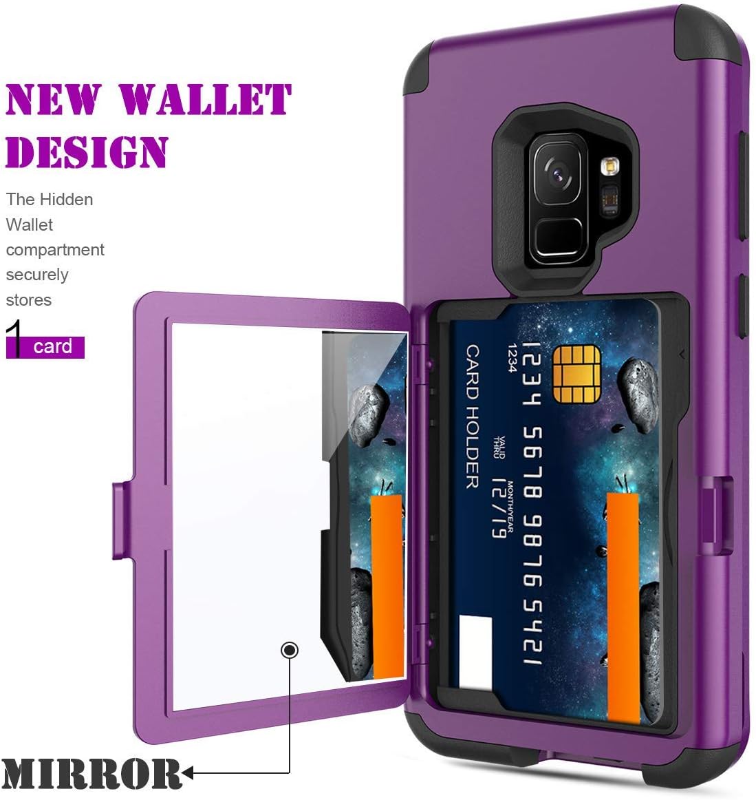 BENTOBEN Wallet Case for Galaxy S9, Shockproof Heavy Duty Rugged 3 in 1 Hybrid Hard PC Soft TPU Bumper Non-Slip Full-Body Protective Phone Case with Card Slot Holder for Samsung Galaxy S9, Purple