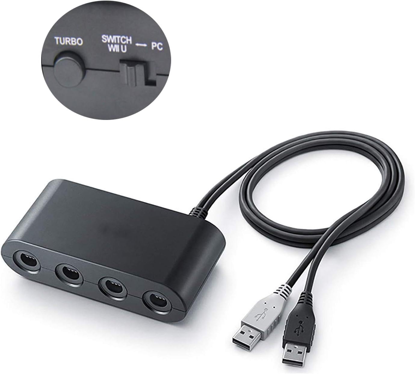 Gamecube Adapter for Switch，Wii U Gamecube Controller Adapter, Updated Version Gamecube Converter for Nintendo Wii U Super Smash Bros/Switch/PC/Mac, 4 Ports and No Need Driver, Turbo Mode，Black