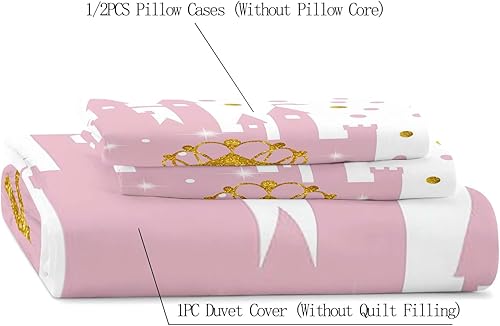 Miniatura 5 de LUVIVIHOME Juego de funda de edredón de castillo rosa claro de 3 piezas, funda de edredón blanca, ropa de cama para adolescentes, ropa de cama para