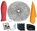 KitCast (6 in One + e Book)- Cast Iron Scrubber (7" Circle) Premium Stainless Steel Chainmail Cleaner With Bonus Hot Handle Holder + Pan Scraper + Grill Scraper + Kitchen Towel + Drying Hook