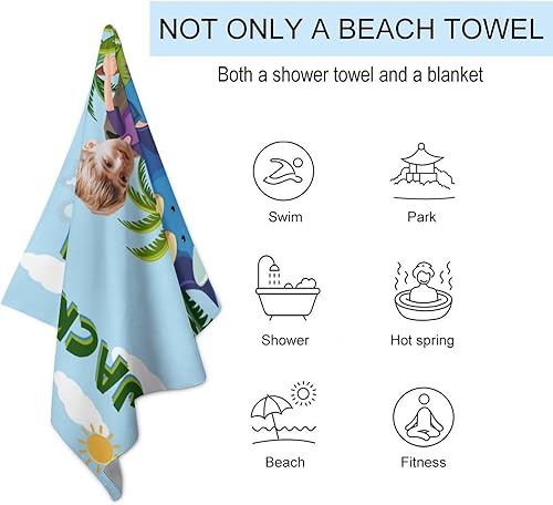 Miniatura 3 de Artsadd Toallas de playa personalizadas de dinosaurio de microfibra para niños y niños, toallas de baño de algodón personalizadas con foto cara y