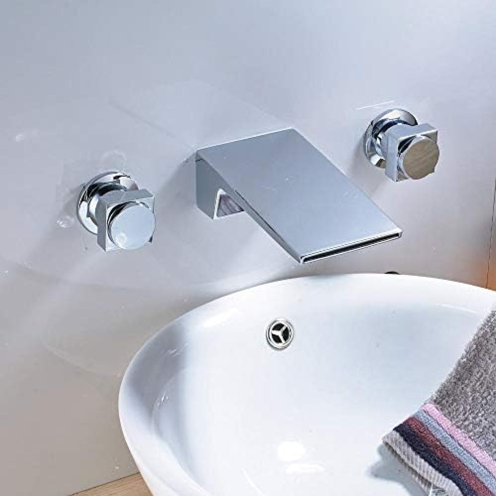 Robinet cascade pour lavabo 3 trous chic avec double commande ronde - 8