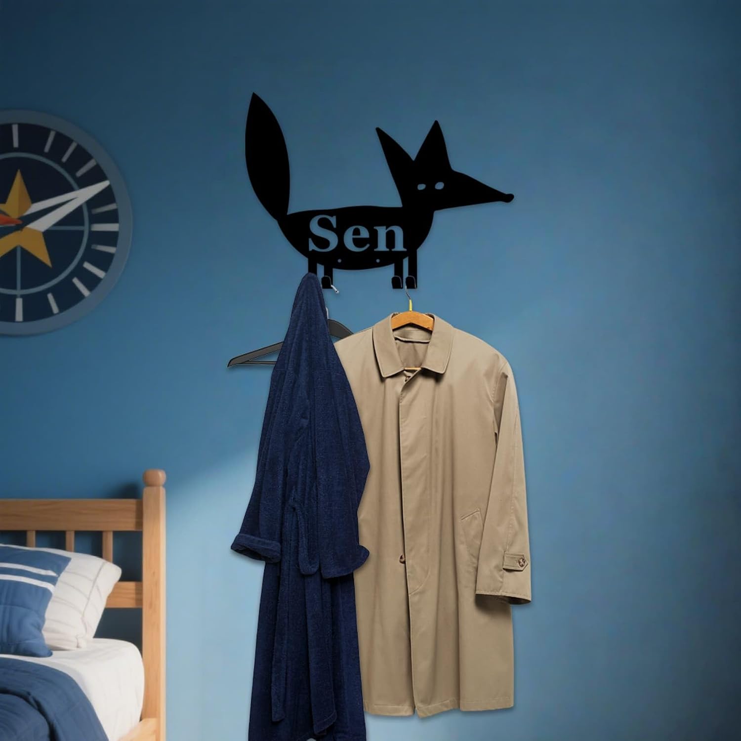 Personalized Kids Wall Hook Fox, Kids Coat Hook, Animal Wall Hooks,Organizer for Kid,Playful Fox Coat Rack Mount with Hooks, Lowrie Keys Hanger for Kid Room Kitchen Office image 5