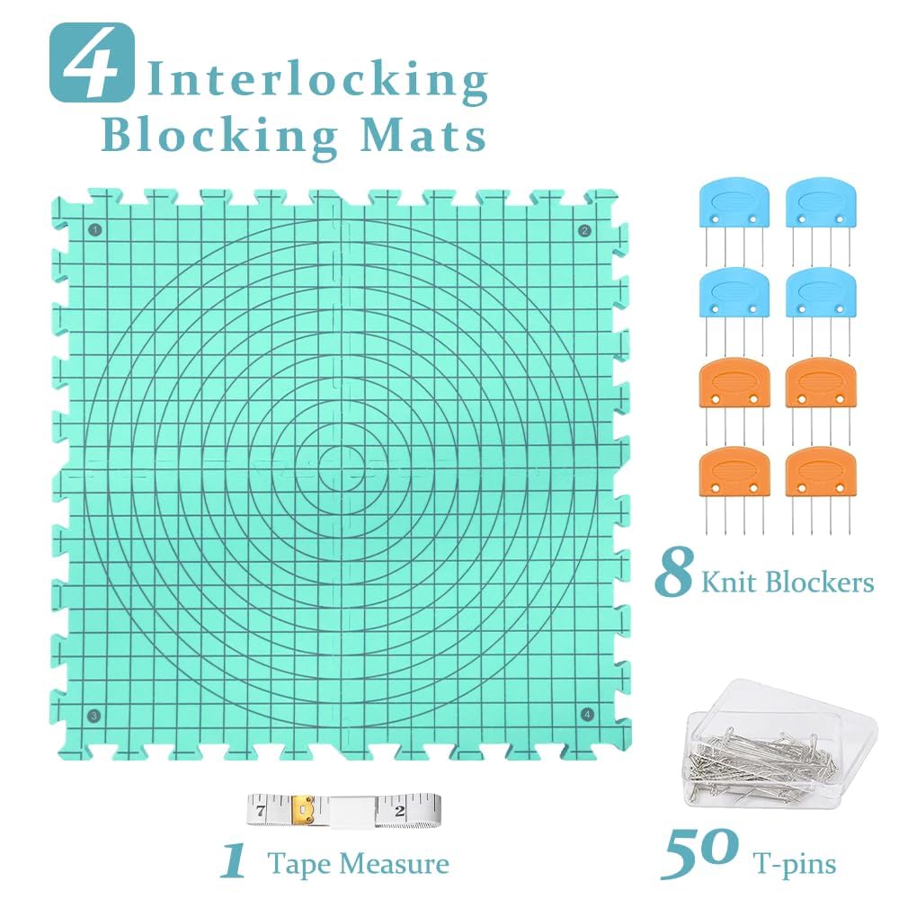Knitiss 4 PCS Crochet Blocking Mats and Pins Set, 12.6'x12.6' Reusable Blocking Mats for Knitting & Crochet - Image 2