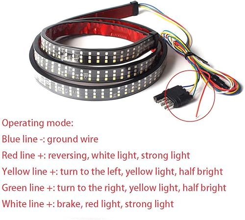 Miniatura 5 de Barra de luz LED para puerta trasera, 60 pulgadas, triple fila LED para camión, tira de luz LED ámbarrojoblanco, impermeable, para correr, frenado