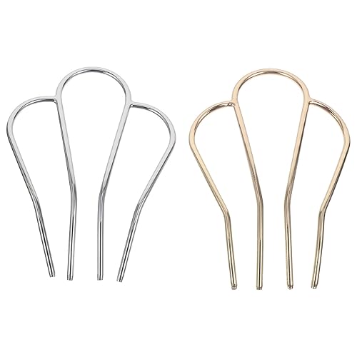 GALPADA 2 horquillas en forma de U, 4 puntas, horquilla lateral, moño, horquilla, accesorios de peinado para mujeres y niñas, dorado plateado