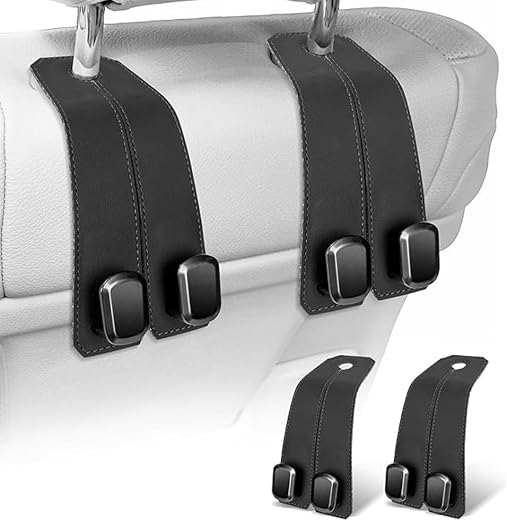 TRYATE 2-in-1 Premium Leather Car Headrest Hook Bag Holder with Phone Holder | Back Seat Storage Hanger for Bags, Purse & ...