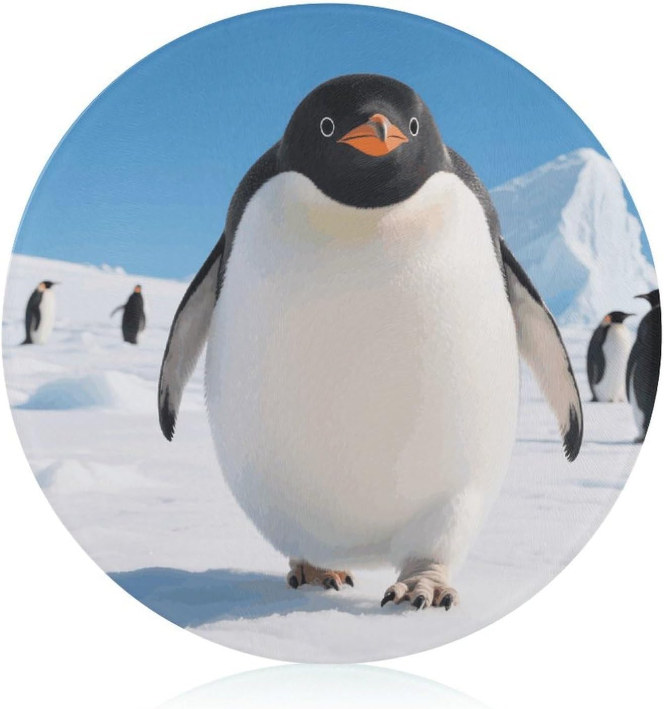 Walking Penguin Tempered Glass Cutting Board Sturdy Chopping Block Personalized Large Butcher Block Lightweight Round Chopping Mat for Kitchen Non Slip