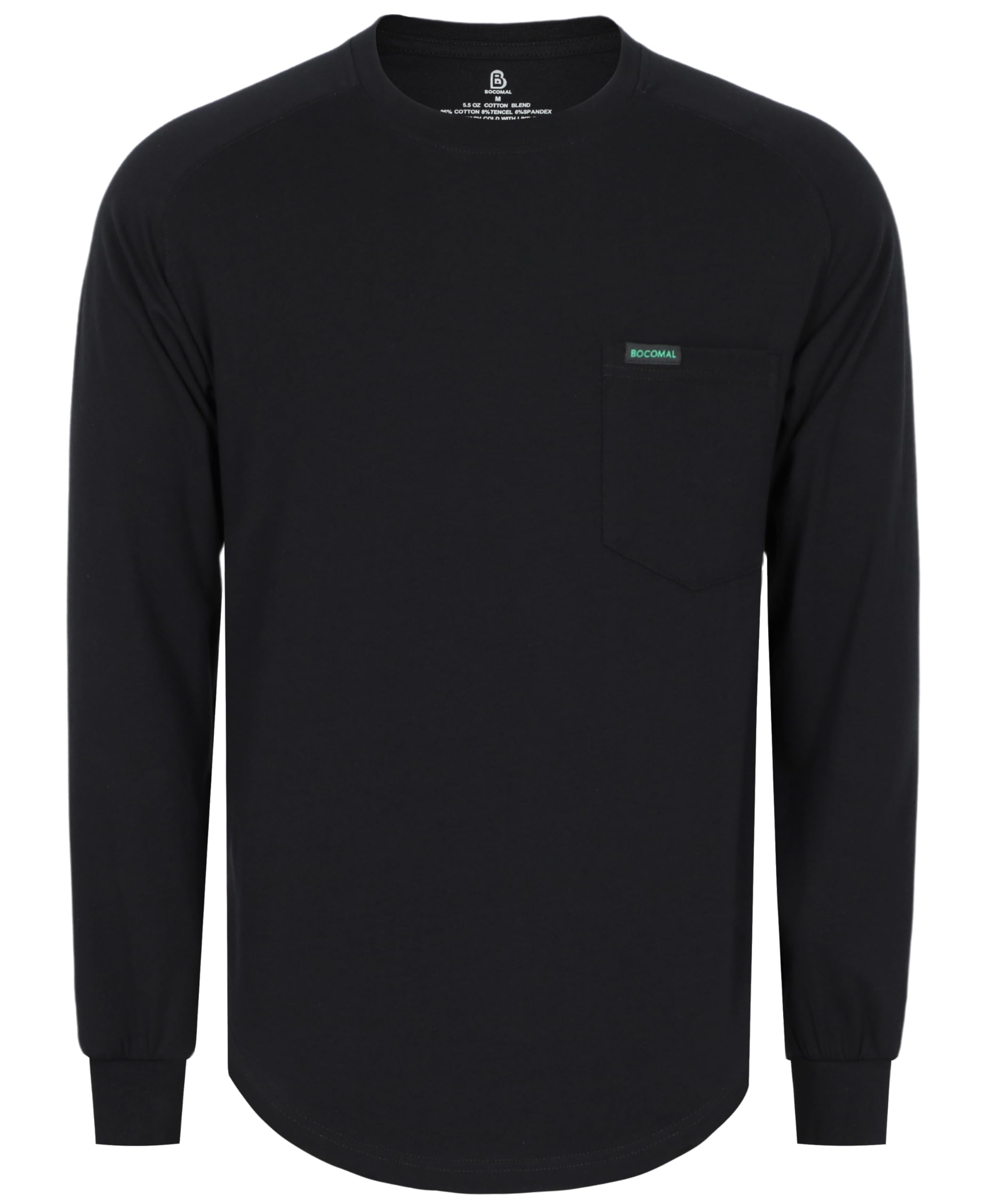 Men's Long Sleeve Crewneck Work Shirt – Midweight Soft Cotton Tencel Blended Pocket Tee in a Relaxed Workwear Fit