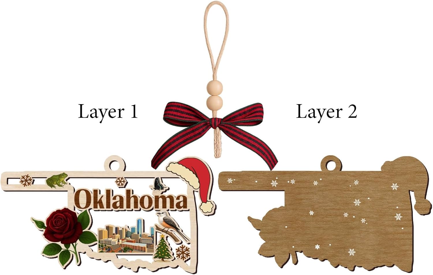 Oklahoma State Christmas Wooden Ornament - State USA Ornament - Moving to Oklahoma Gift - Travel Gift - 2 Layer Laser Cut Wooden Ornament - Image 3