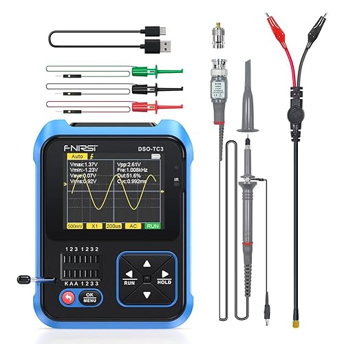 Osciloscopio DSO-TC3 - Osciloscopio de mano 3 en 1 y generador de señal DDS y probador de transistor, ancho de banda de 500 Khz 10 MSas tasa de