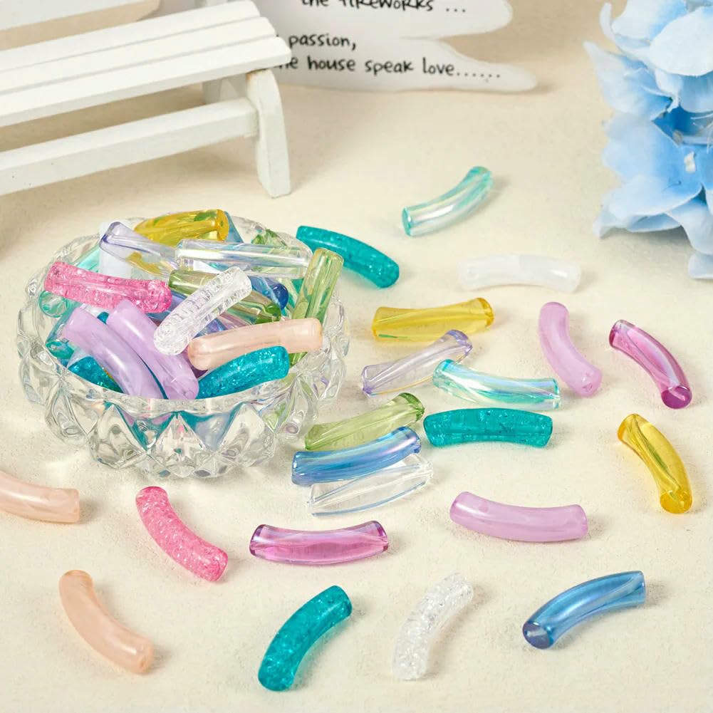 160 cuentas de tubo acrílico transparente para pulseras, cuentas curvas, cuentas deslizantes para pulseras DIY, suministros para hacer joyas, 160 colores mezclados