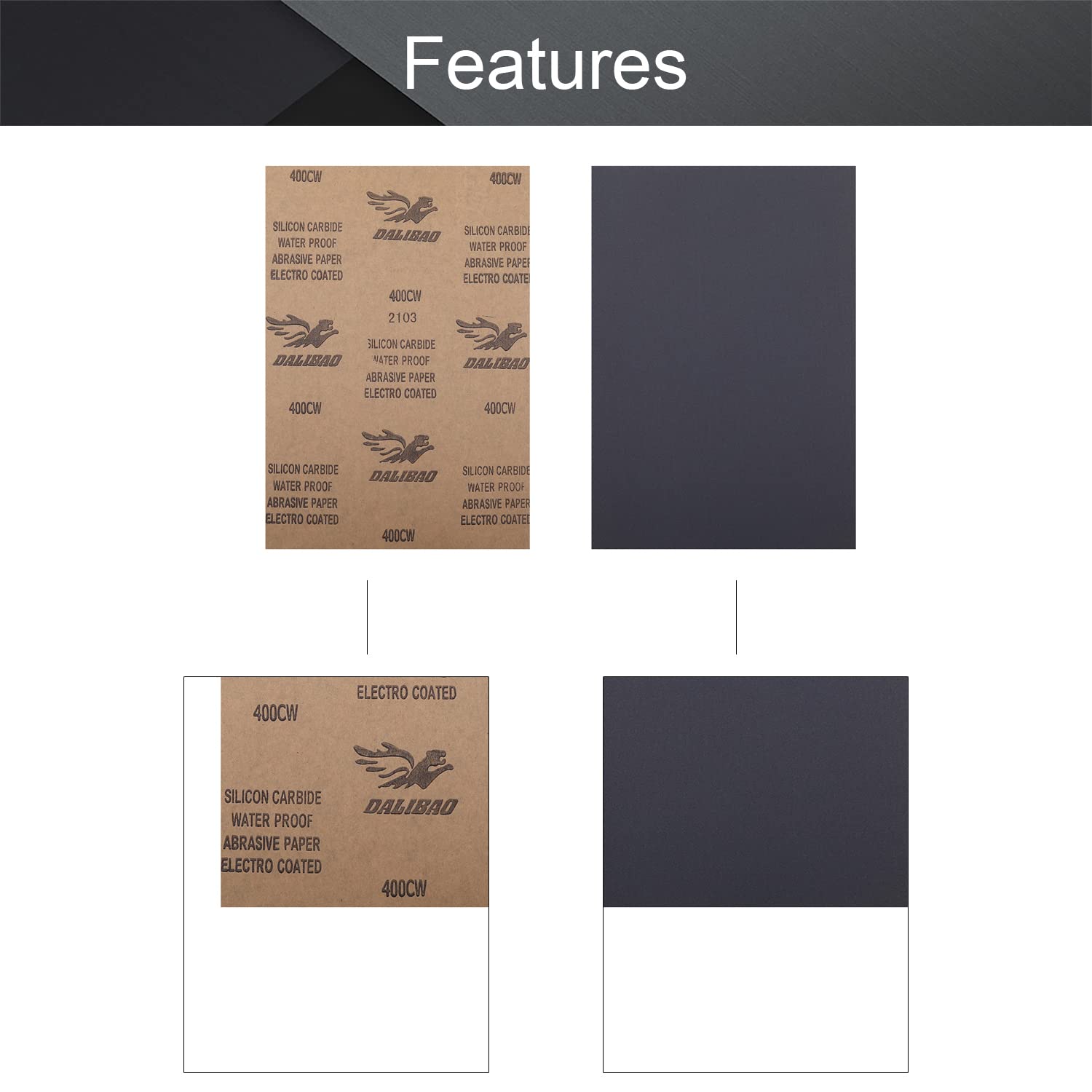 Utoolmart Schleifpapier mit 400 Körnungen, nass, trocken, Siliziumkarbid, Schleifpapier für Holz, Möbel, Metall, Automobil-Polieren, 5 Stück