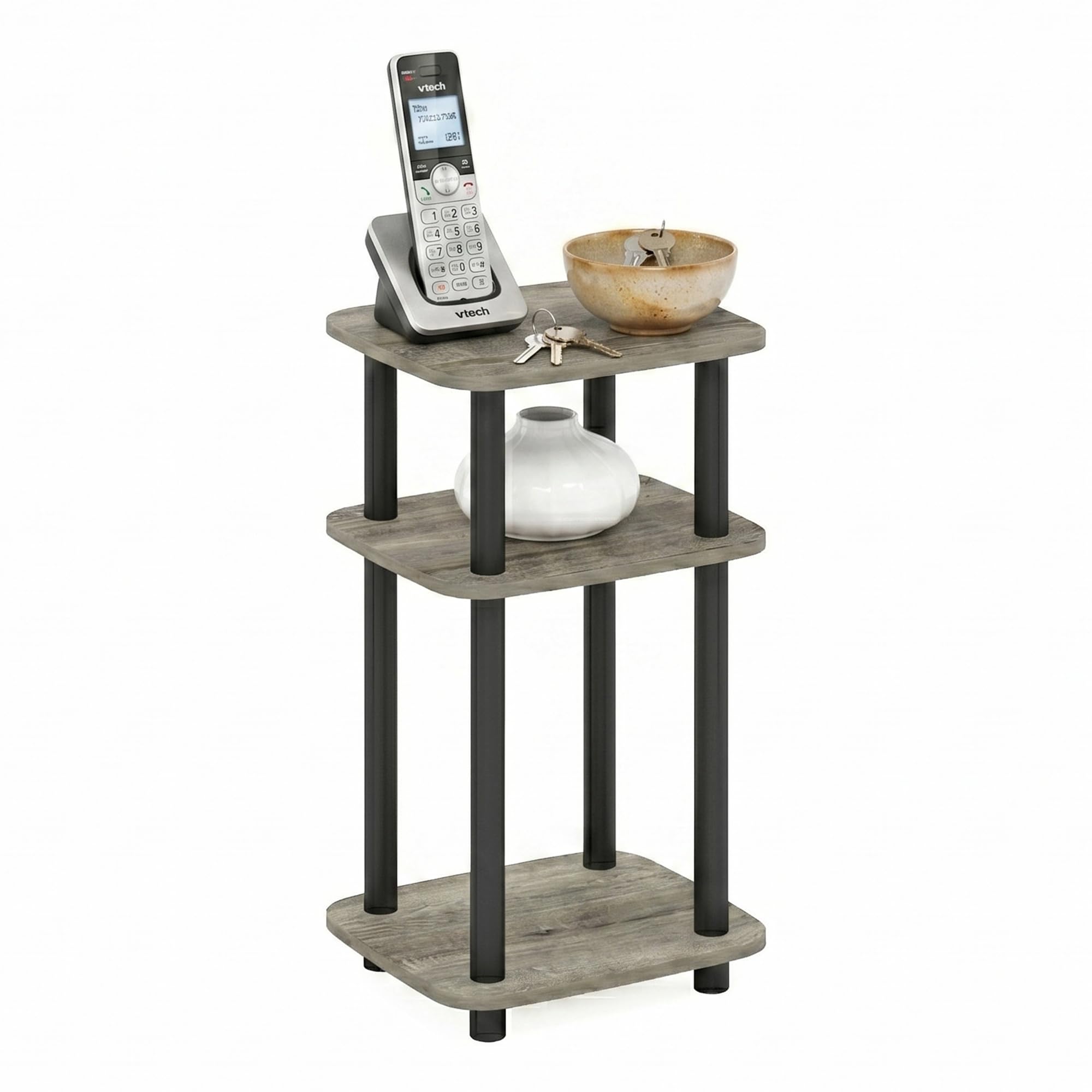 Furinno JUST Tavolino Laterale, Tavolino Da Divano Turn-N-Tube A 3 Ripiani Con Ripiano Aperto, Comodino Ad Angoli Arrotondati, Montaggio Facile, Rovere Francese
