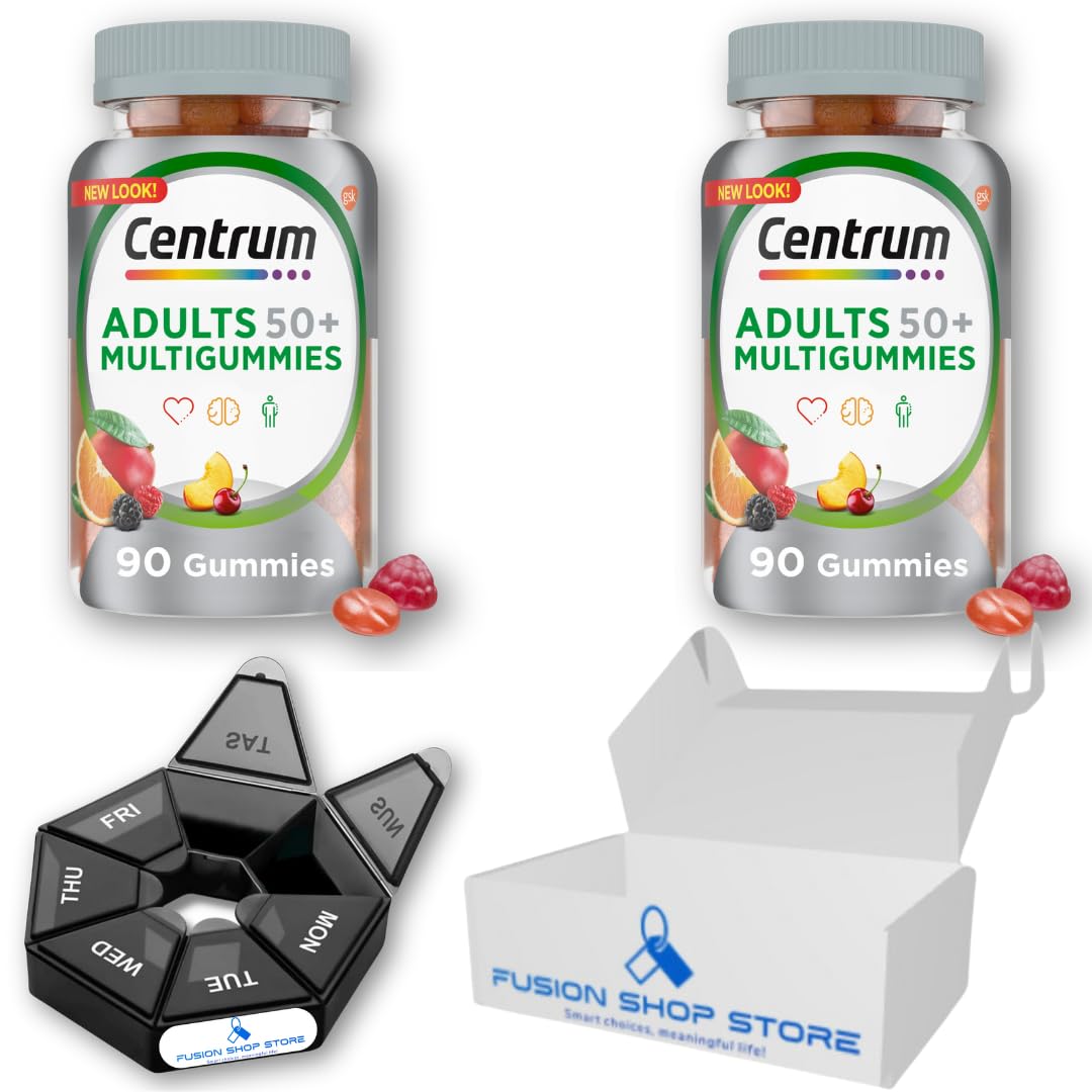 Centrum Silver Adults 50 Plus - Multivitamin Gummies 90 ct, Set with Fusion Shop Store Week case (1) (Pack of 2)
