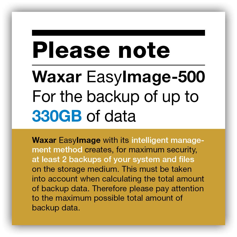 Waxar EasyImage-512 Bundle, High-End Backup Software inklusive Speicher 512GB, läuft sofort ohne Installation, kompatibel mit Windows | Mac | Linux, PC-Edition, 1 Gerät, Life-Time License, EN