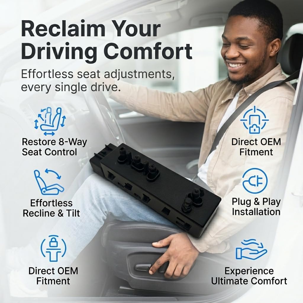 Premium Driver Side Power Seat Switch 8-Way Seat Control Recliner & Tilt Adjustment Compatible with Chevrolet Chevy Cadillac Buick GMC 2010–2019, Seat Control Switch Replacement 25974714