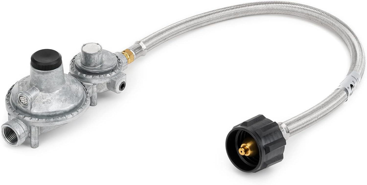 Stanbroil Vertical Two Stage Propane Regulator - 20" RV Propane Pigtail Stainless Steel Braided Hose Type 1 Connection with 1/4" Male NPT