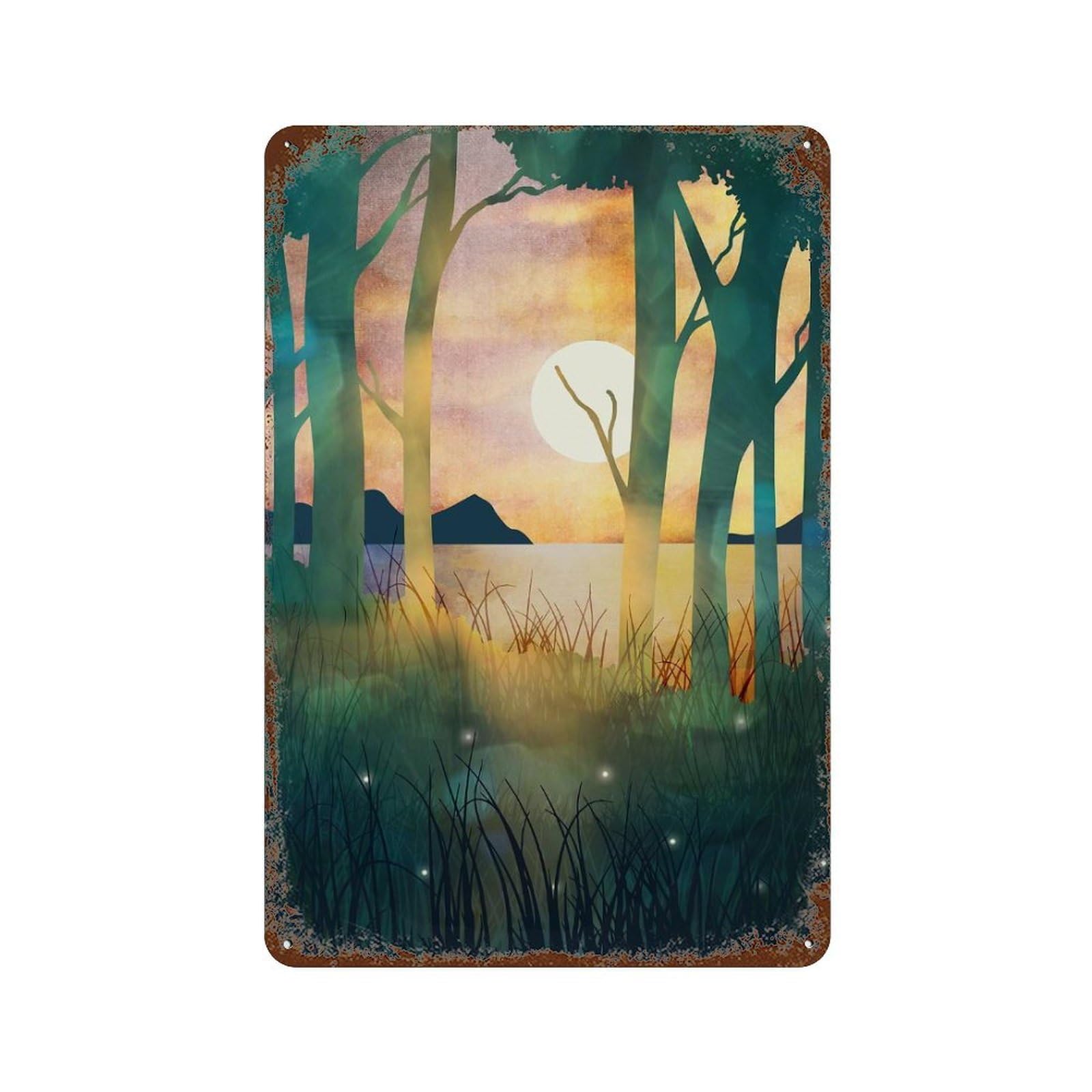 Autumn Evening Decorative Tin Sign 11.8"x7.9", Shabby Chic Decor for Garage, Pub Or Kitchen