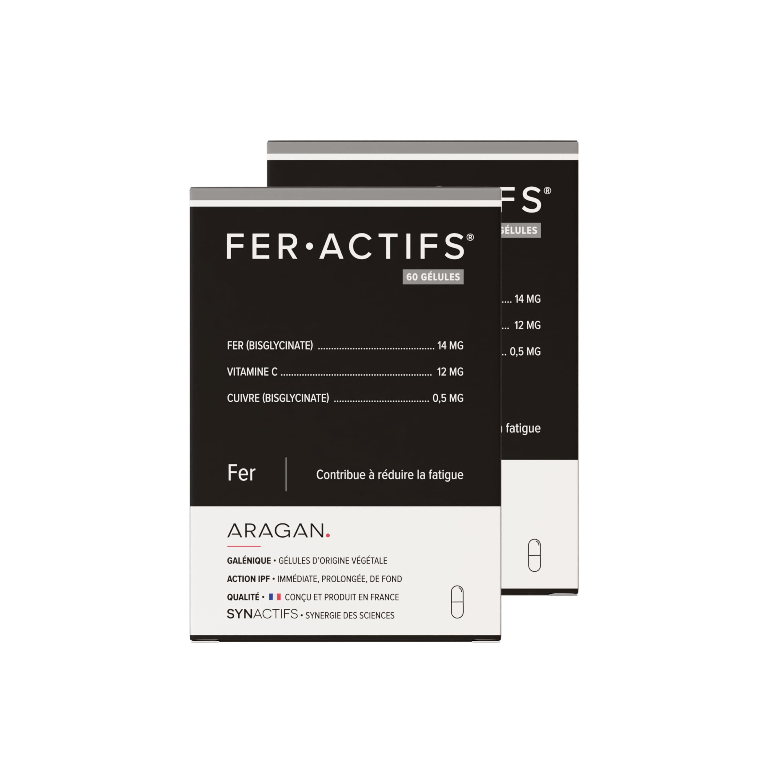 ARAGAN - Synactifs Lot de 2 Feractifs - Complément Alimentaire Anti-Fatigue - Tonus et Vitalité - Fer Bisglycinate, Cuivre et Vitamine C - 120 gélules - 4 mois de prise - Fabriqué en France