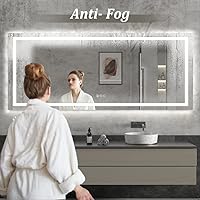 Vista 5 de 72x36 Large LED Mirror for Wall, Lighted Bathroom Vanity Mirror with Lights, Dimmable, Anti-Fog (Backlit + Front Lighted)