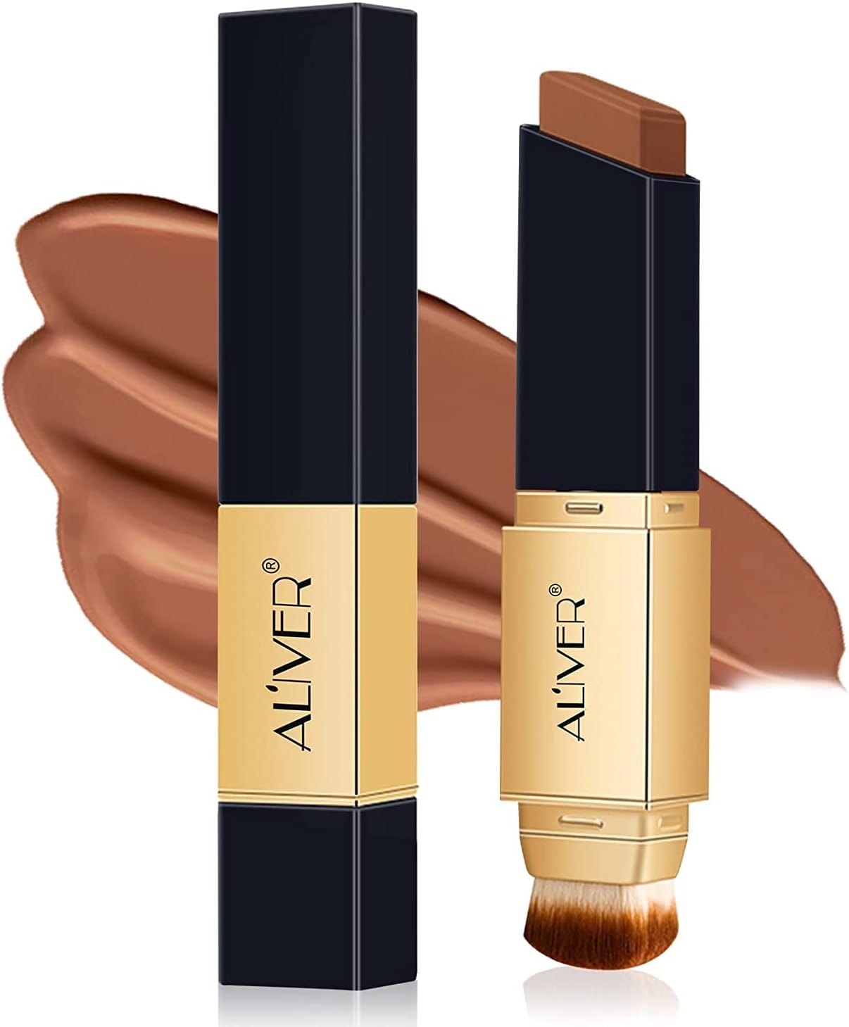 Colour Changing Foundation Stick, Colour Changing Concealer with Brush, Full Coverage Dark Circles, Pore, Acne Marks and Fine Lines, Waterproof and Sweatproof, Easily Create Nude Makeup (Natural tan)