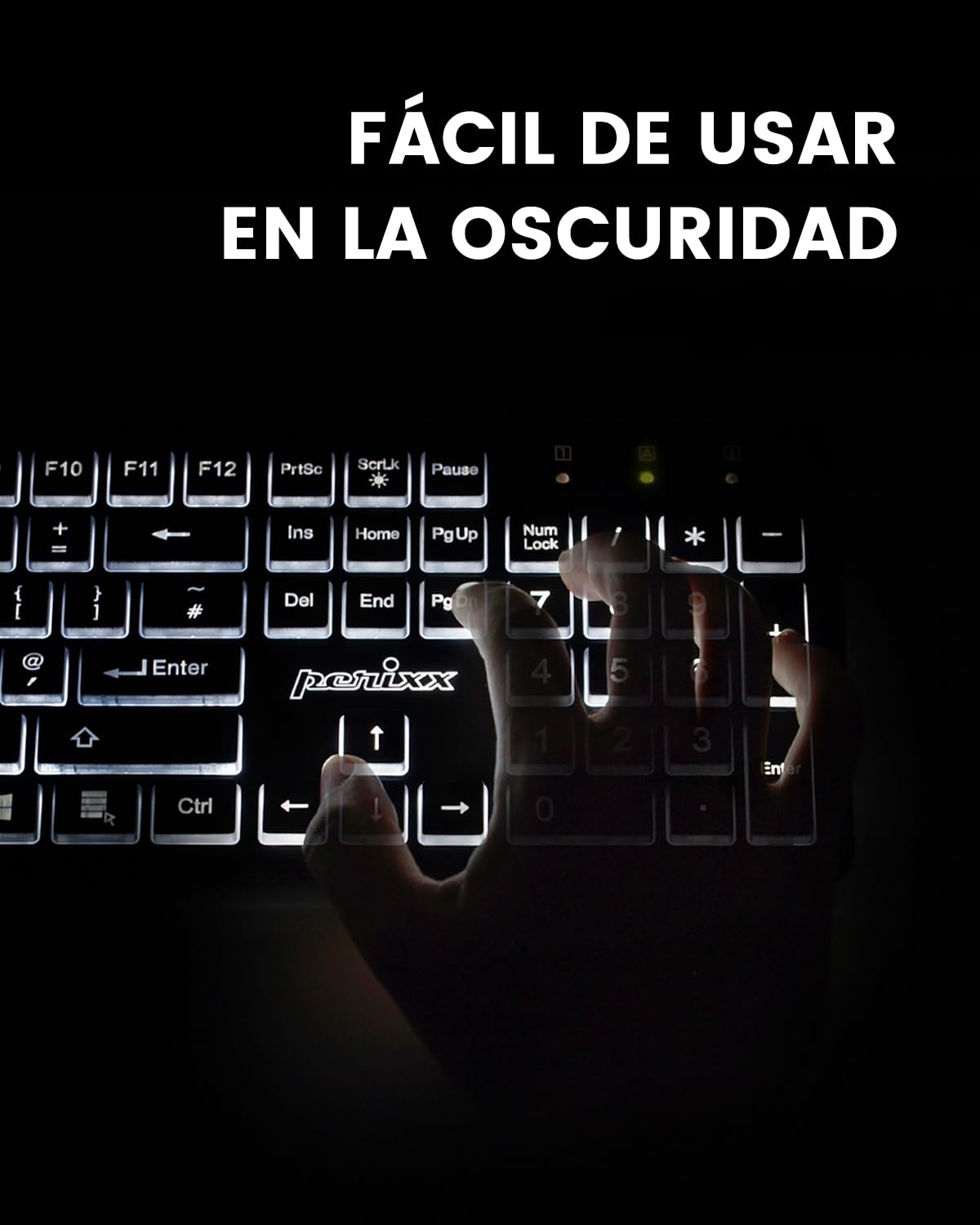 Perixx PERIBOARD-317ES ES un teclado con Cable y retroiluminado LED, Letras impresas en Grande con iluminación Blanca, Teclado Full Size, QWERTY Español