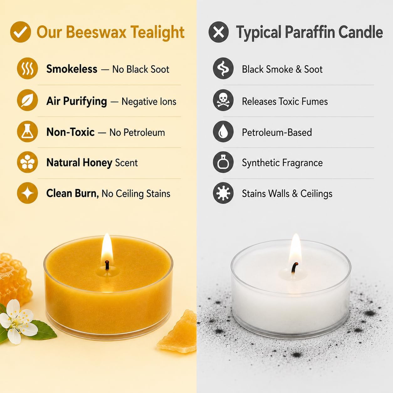 Beeswax Tea Light Candles 12 Pack, Natural Non-Toxic Smokeless Pure Beeswax Tealights, Unscented Honey Scent Small Candles, 4-Hour Burn Air Purifying Votive Candles for Home Decor, Meditation & Prayer