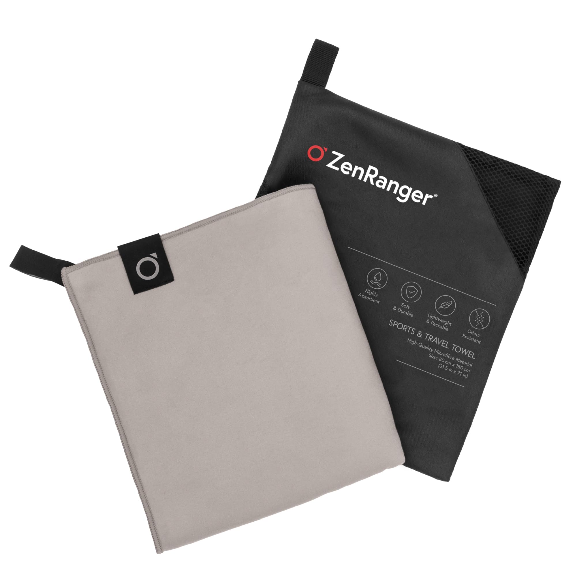 ZenRanger Microfibre Travel & Sports Towel (180 cm x 80 cm) – Highly Absorbent, Soft & Durable, Lightweight & Packable, Odour Resistant – for Camping, Hiking, Beach, Yoga, Swimming (Dove Grey)