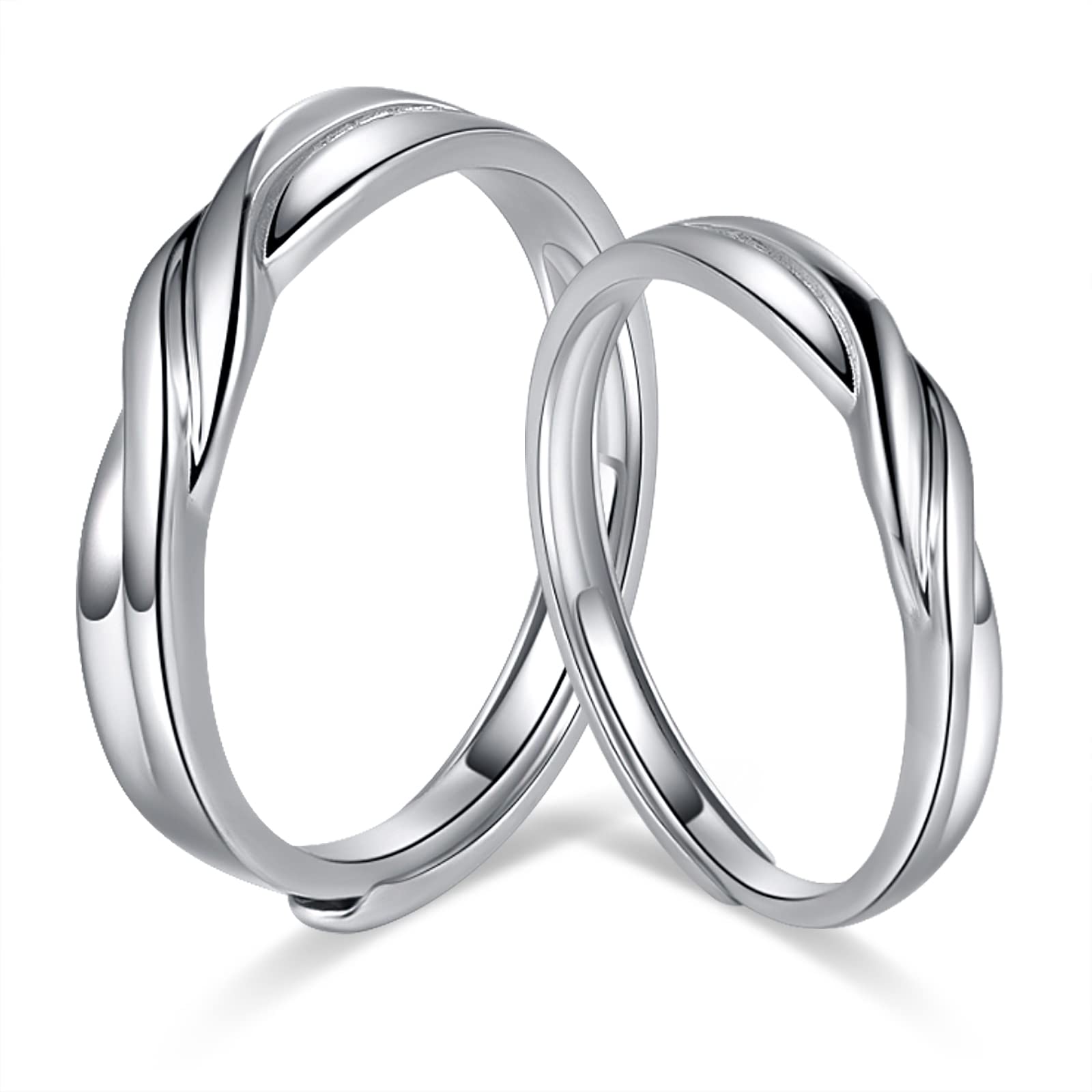 FANCIME Anillos Pareja de Plata de Ley 925 Chapada Oro Blanco y Anillos de Compromiso Joyas de Mujer hombre, Alianzas Boda Ajustables, Regalo para Amantes