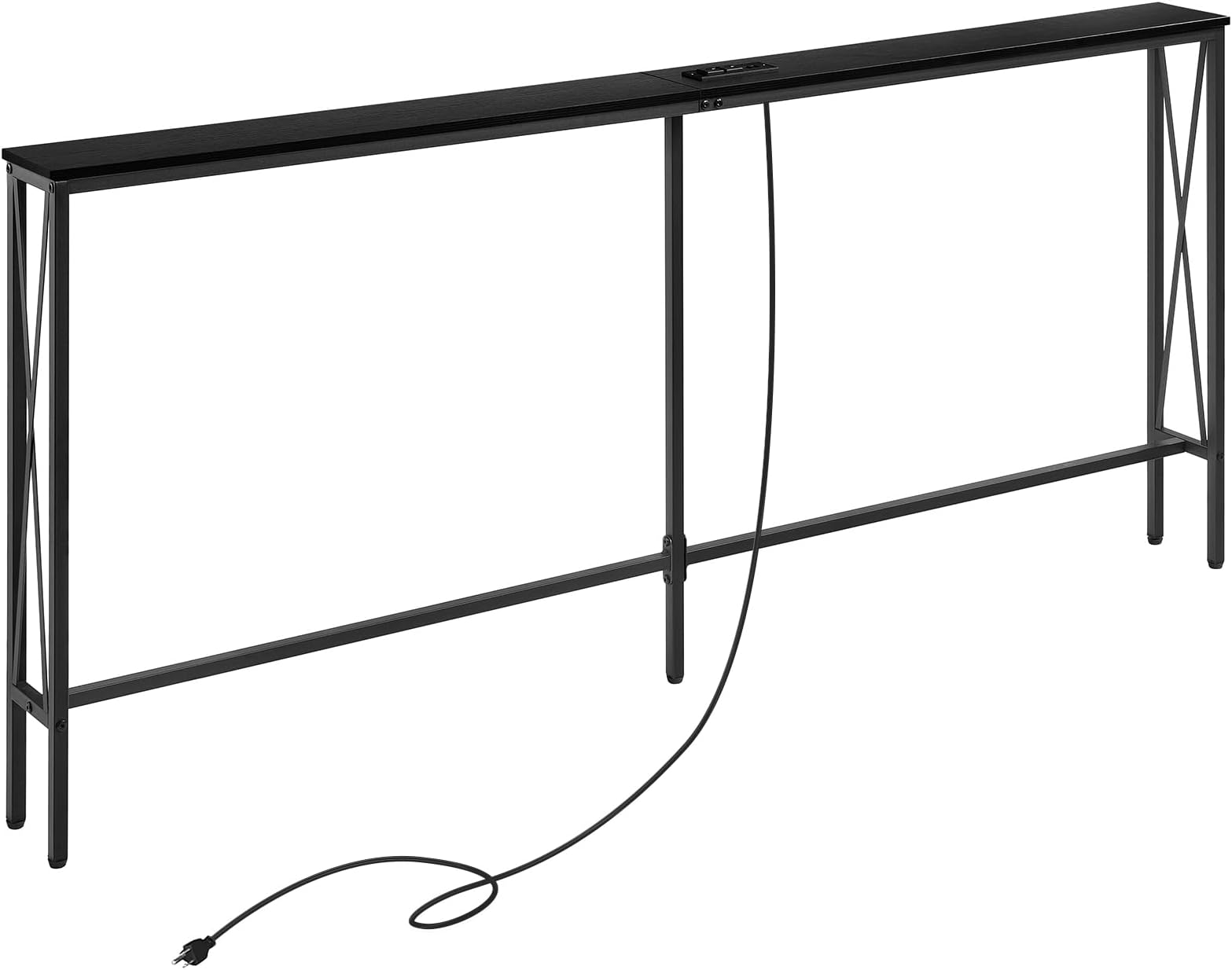 ELYKEN 5.9" Narrow Console Sofa Table with Power Outlets, 5.9" Dx70.9 Wx31.5 H Long Skinny Behind Couch Table with Charge Station and 6.5'Extension Cord, Black