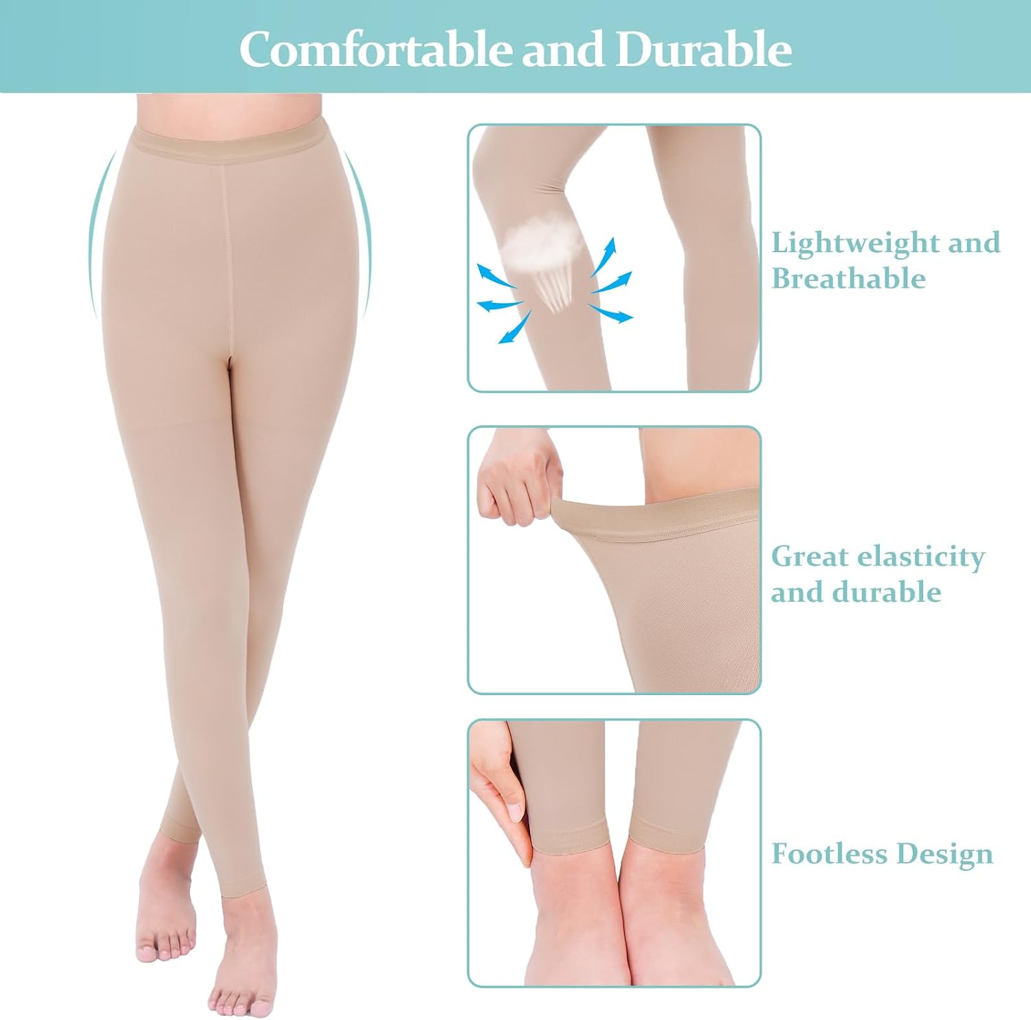 Compression Pantyhose for Women & Men, Footless Compression Stockings, 20-30 mmHg Support